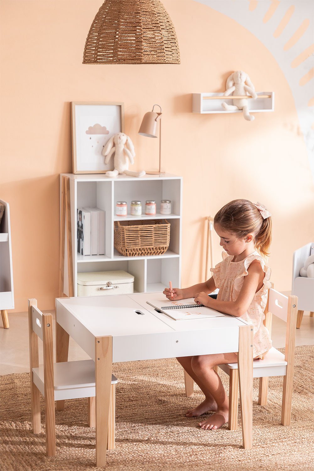 Conjunto de Mesa Ardósia com Armazenamento e 2 Cadeiras de Madeira Belfy Kids
