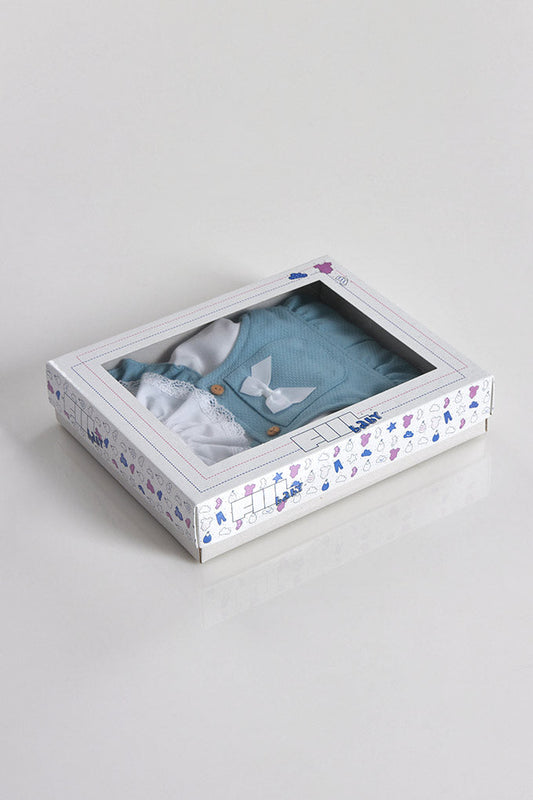 Jardineira Bebé Piquet c/ Blusa Rendada