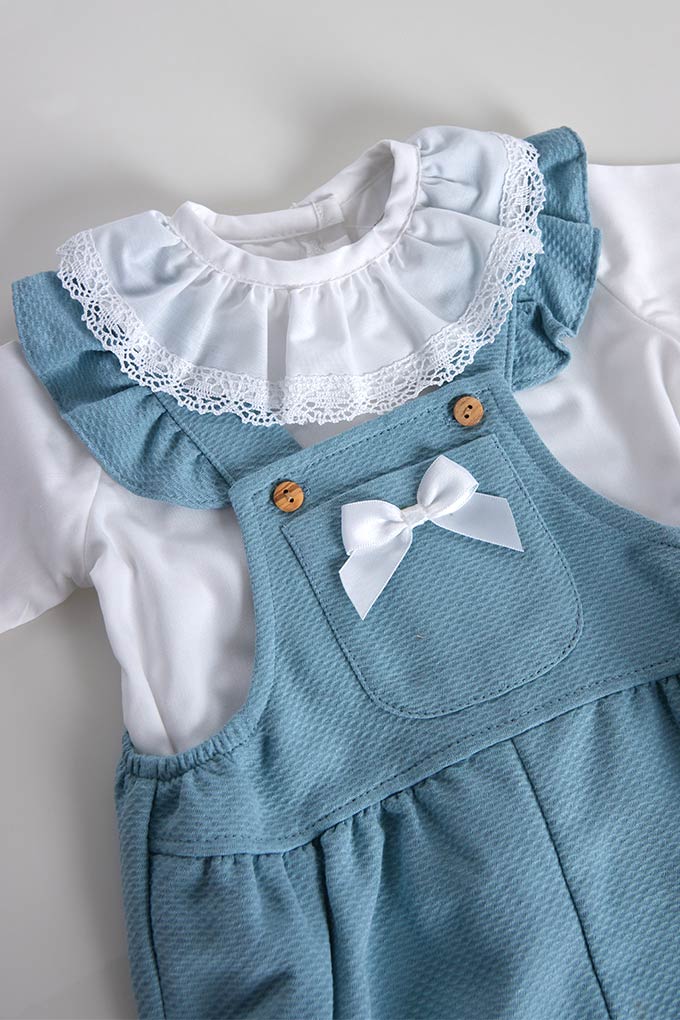 Jardineira Bebé Piquet c/ Blusa Rendada