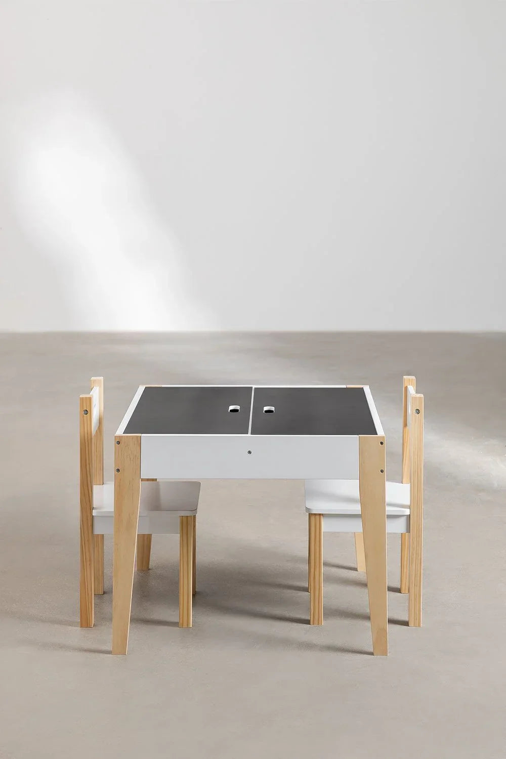 Conjunto de Mesa Ardósia com Armazenamento e 2 Cadeiras de Madeira Belfy Kids
