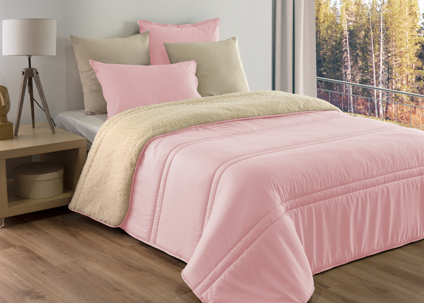 Edredom Liso Rosa com Pelo de Borrego