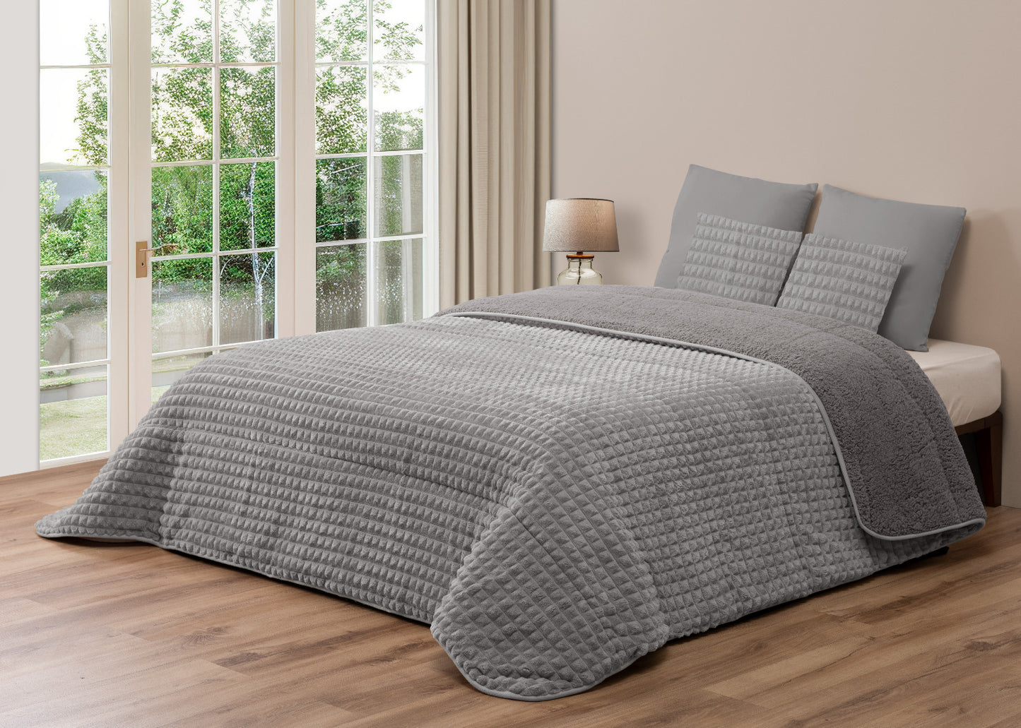 Edredão Quadraditos com pelo de Borrego