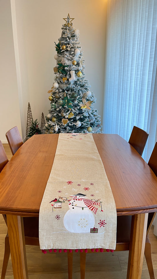 Caminho de Mesa Decorativo Boneco de Neve